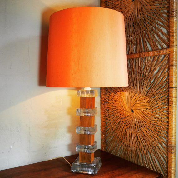 Vintage Teak & Glas Zweeds design Tafellamp - Carl Fagerlund, Orrefors, Sweden - sold
