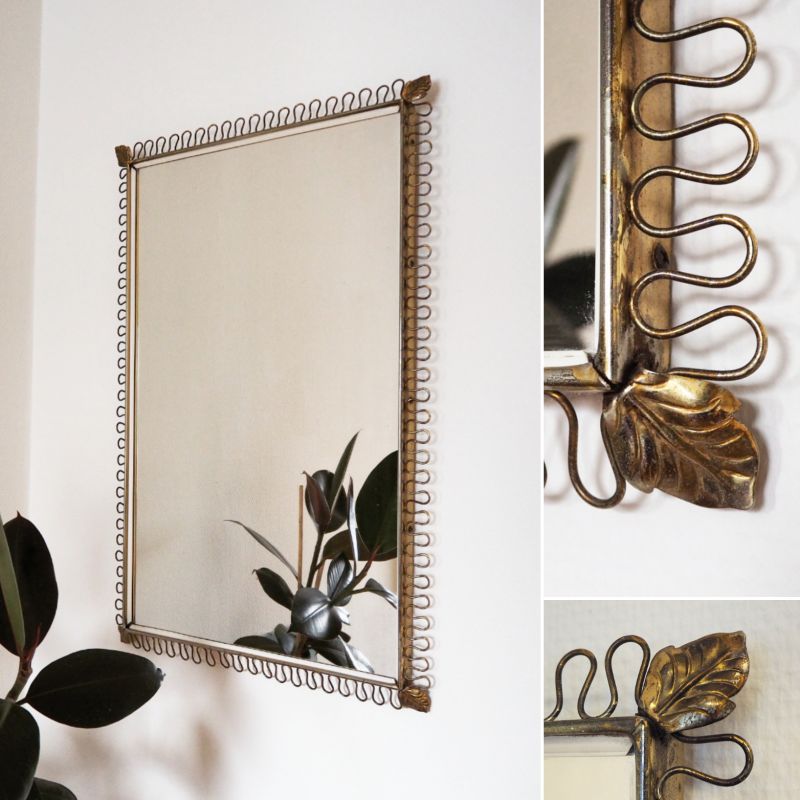 Grote Messing Spiegel / Brass Mirror by Josef Frank for Svenskt Tenn, 50's - Zweeds design - zeer mooie Zeldzame versie met de blaadjes op iedere hoek - in goede vintage staat, de spiegel heeft 2 hele kleine pitjes - 70 jaar oud prachtig patina! - 66x45cm - € 775