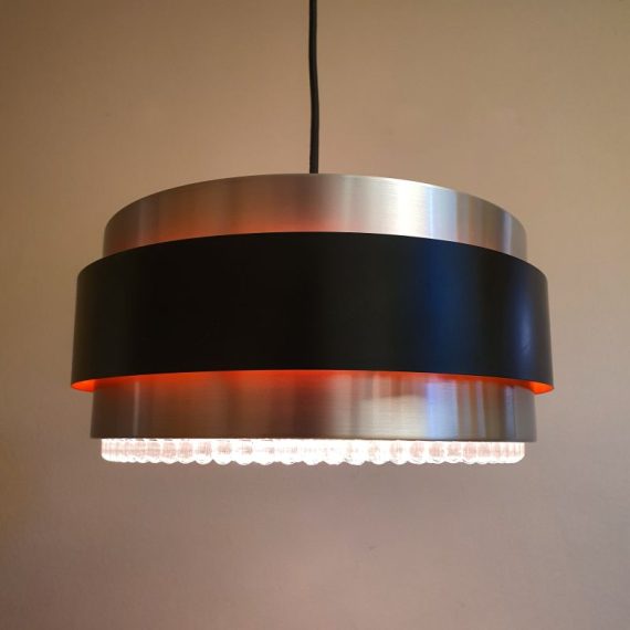 Hanglamp SATURN by Jo Hammerborg Fog & Morup met prachtig bubbelglas - jaren 60 - Ø35cm - in zeer goede vintage staat, zware kwaliteit, compleet en met nieuw stoffen snoer van 245cm - sale € 295
