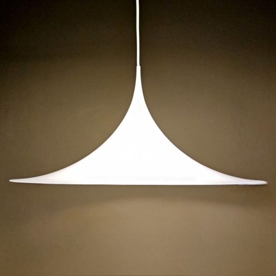 Hanglamp 'Semi' by Bonderup&Thorup voor Fog&Mørup, Denmark jaren 60 - H30cm Ø60cm - Wit metaal, in goede vintage staat - Vintage Deens design - € 370