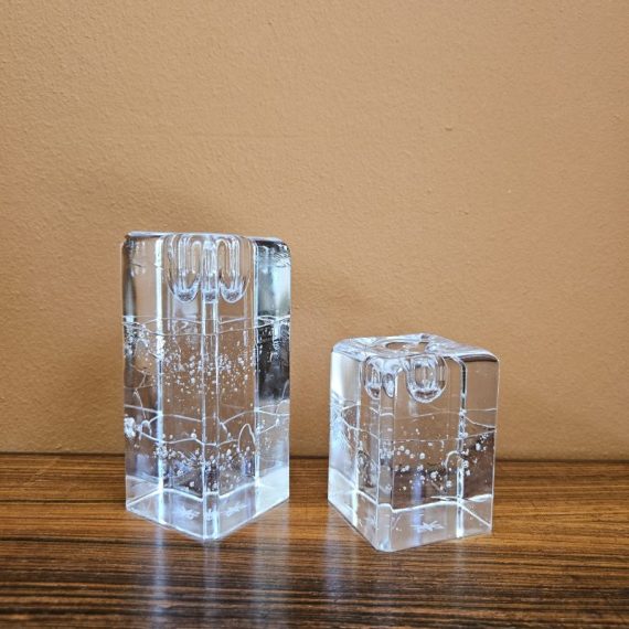 Kristalglazen Kandelaren 'Arkipelago' Timo Sarpaneva, Iittala, Finland - Ø6cm, H13,5cm en 8,5cm - Setprijs € 70